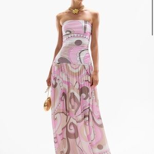 Elegant Strapless Pink Patterned Dress